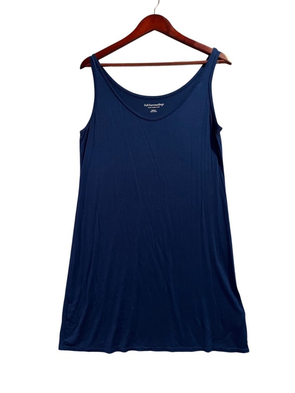 Soft Surroundings Womens Medium Navy Blue Sleeveless Tank Chemise Nightgown PJ